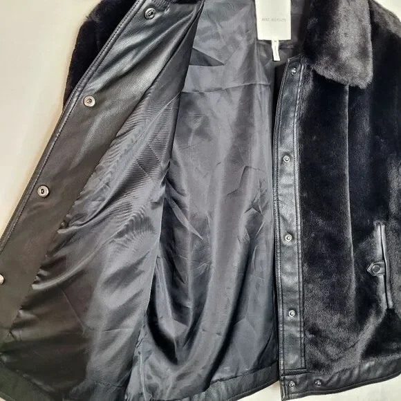 Alec Les Filles Black Faux Fur Aviator Biker Jacket Size Medium - Picture 8 of 11